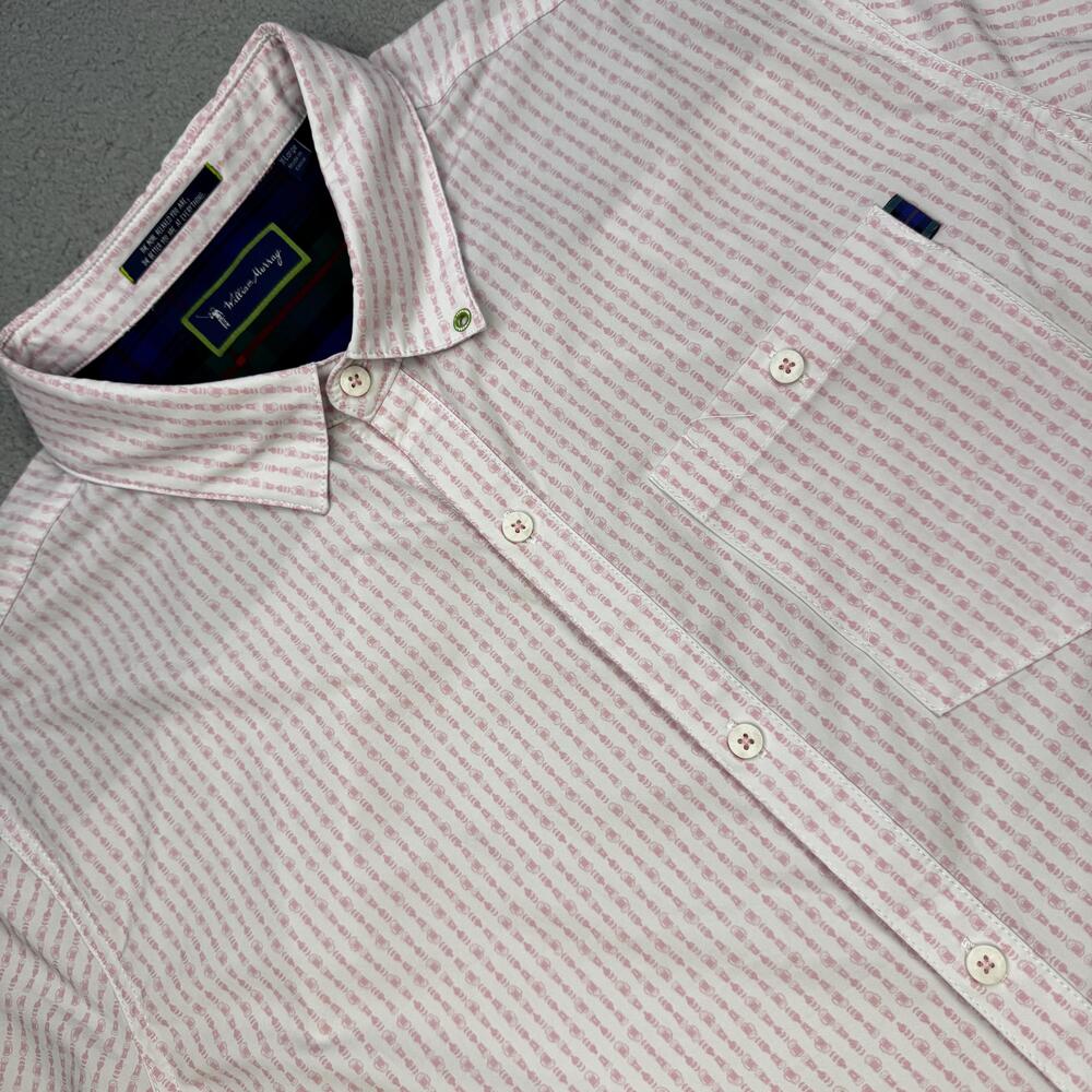 William Murray Shirt Mens XLarge White Pink Short Sleeve Button Front Print Golf